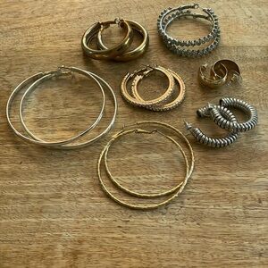 Gold, Silver, Rhinestone Hoop Earrings Set